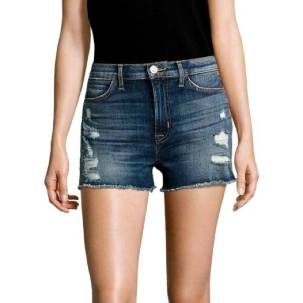 Hudson Jeans Blue Distressed High-Rise Denim Shorts